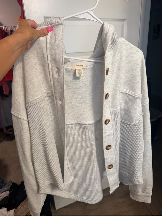 Other - Cozy Light Gray Button-Up Hooded Cardigan